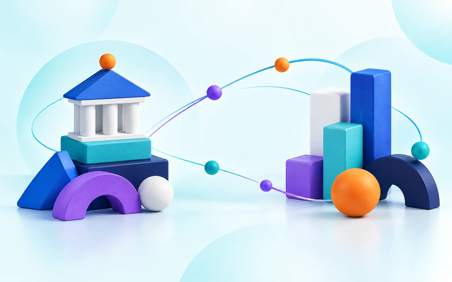 Two groups of colourful learning forms connected by flowing paths, representing Appstra partnerships